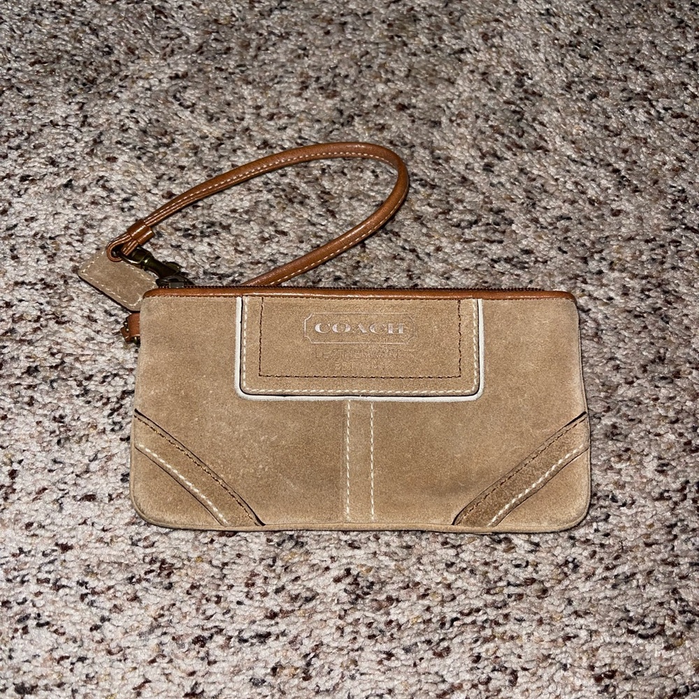 Coach Tan Suede Wristlet Clutch